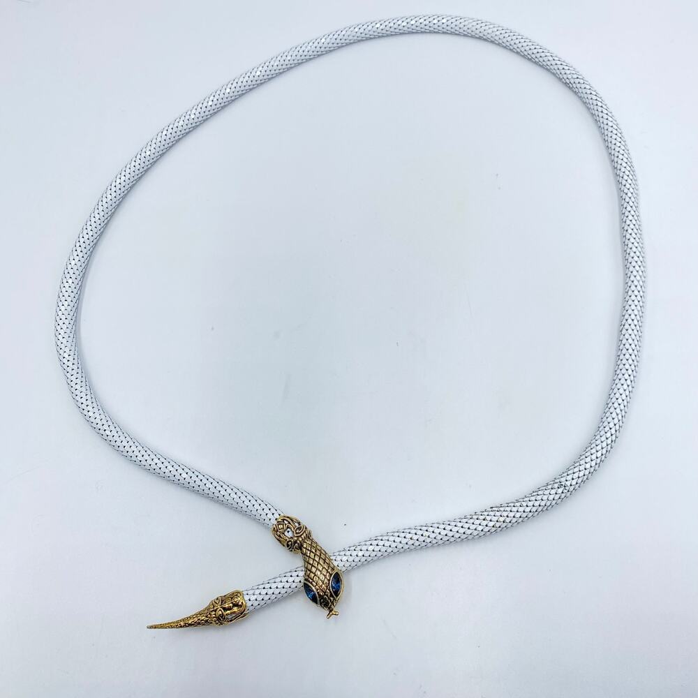Vintage DL Auld Snake Head White Metal Mesh Adjustable Choker Necklace Or Belt